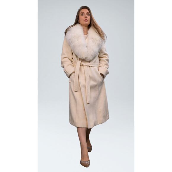 Vintage Windermere Cream 100% Wool Coat, Genuine Fox Collar - Picture 8 of 10